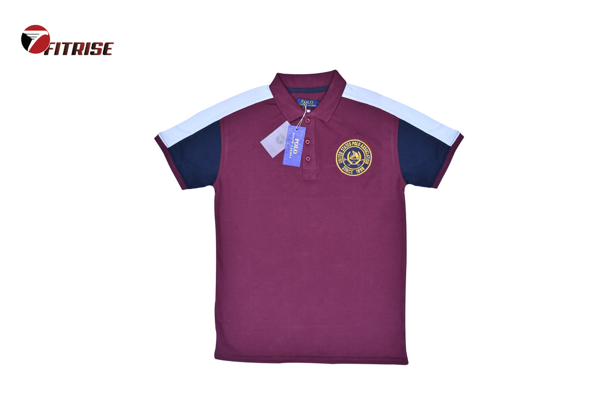 RL PREMIUM  POLO SHIRT - MAROON + BLACK + WHITE