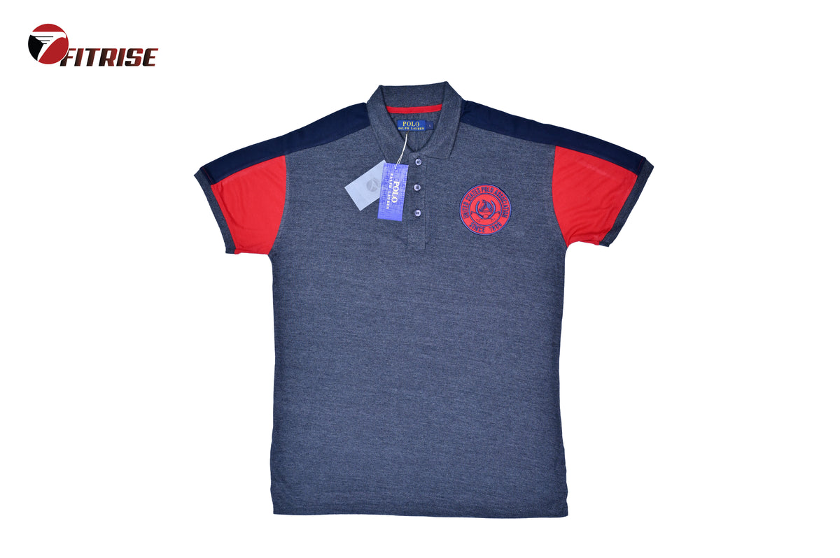 RL PREMIUM  POLO SHIRT - CHARCOAL + BLACK + RED