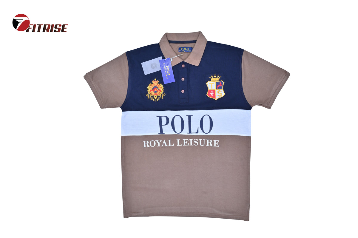 RL PREMIUM  POLO SHIRT - BROWN + NAVY BLUE+ WHITE