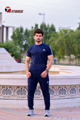 Adi Tri-Line  Navy Blue Tracksuit - Summer (Shirt & Trouser)